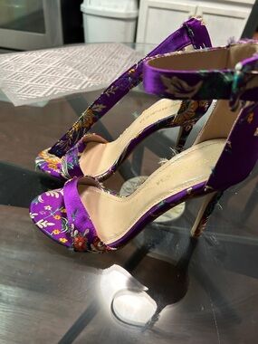 Rebecca Minkoff Purple Floral Satin Ankle-Strap Heels